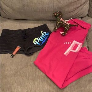 VS pink bundle💕shorts, sweatpants, lipgloss, dog!